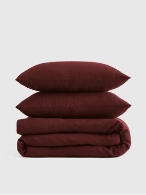QUINCE European Linen Duvet Cover Set King/Cal King Burgundy 0568